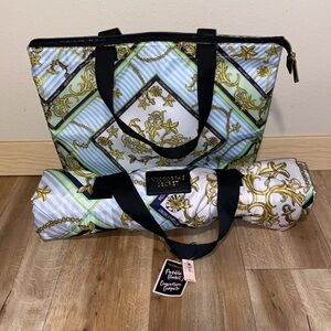 Victoria’s Secret nautical roll up beach cooler tote &picnic blanket 2pc.